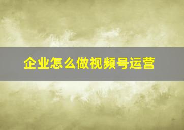 企业怎么做视频号运营