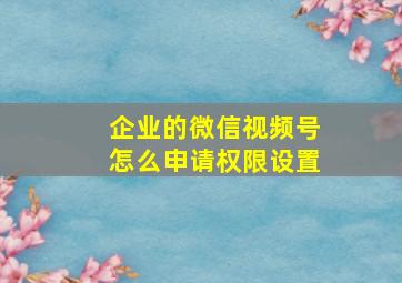 企业的微信视频号怎么申请权限设置