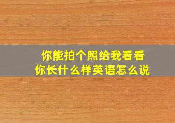 你能拍个照给我看看你长什么样英语怎么说