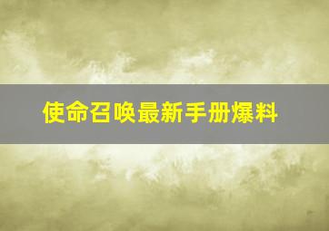 使命召唤最新手册爆料