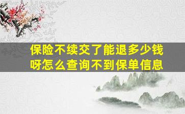 保险不续交了能退多少钱呀怎么查询不到保单信息