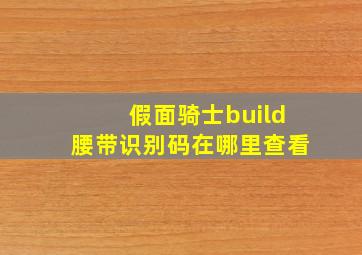 假面骑士build腰带识别码在哪里查看