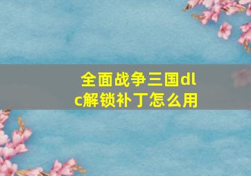 全面战争三国dlc解锁补丁怎么用