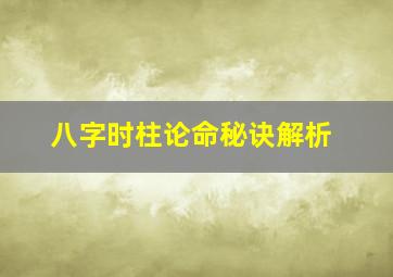 八字时柱论命秘诀解析