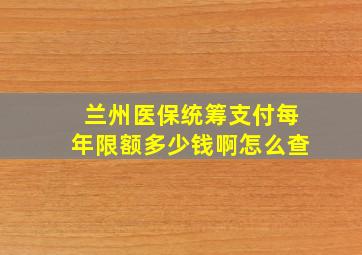 兰州医保统筹支付每年限额多少钱啊怎么查