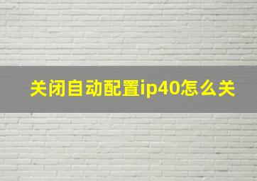 关闭自动配置ip40怎么关