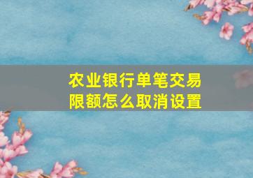 农业银行单笔交易限额怎么取消设置