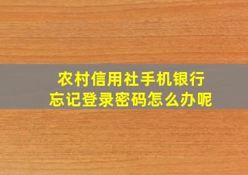 农村信用社手机银行忘记登录密码怎么办呢