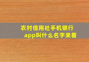 农村信用社手机银行app叫什么名字来着