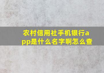 农村信用社手机银行app是什么名字啊怎么查