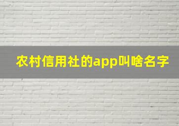 农村信用社的app叫啥名字