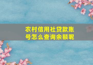 农村信用社贷款账号怎么查询余额呢