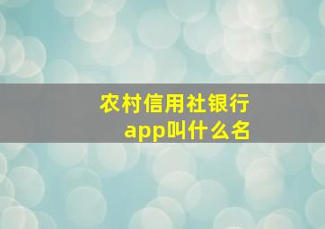 农村信用社银行app叫什么名