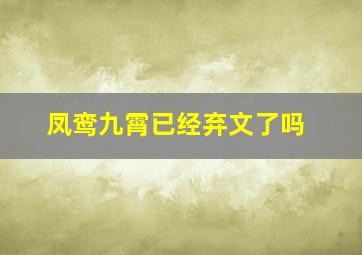 凤鸾九霄已经弃文了吗