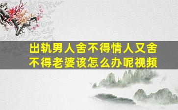 出轨男人舍不得情人又舍不得老婆该怎么办呢视频