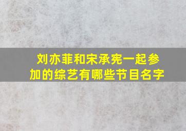 刘亦菲和宋承宪一起参加的综艺有哪些节目名字