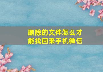 删除的文件怎么才能找回来手机微信