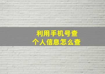 利用手机号查个人信息怎么查