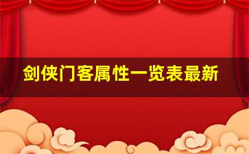 剑侠门客属性一览表最新