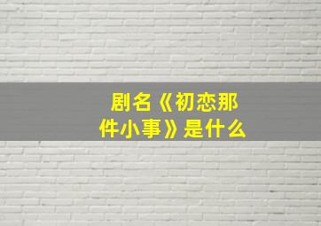 剧名《初恋那件小事》是什么