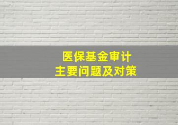 医保基金审计主要问题及对策