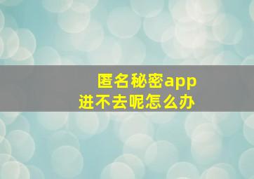 匿名秘密app进不去呢怎么办