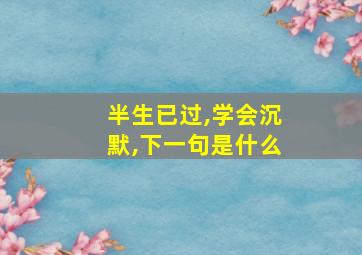 半生已过,学会沉默,下一句是什么