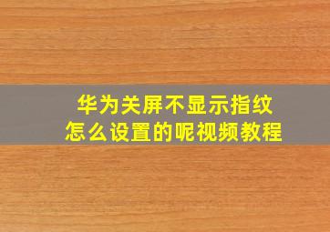 华为关屏不显示指纹怎么设置的呢视频教程