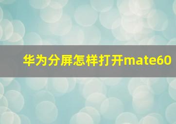 华为分屏怎样打开mate60