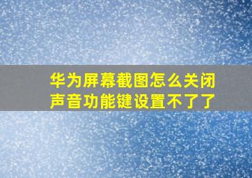 华为屏幕截图怎么关闭声音功能键设置不了了