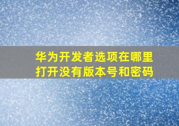 华为开发者选项在哪里打开没有版本号和密码