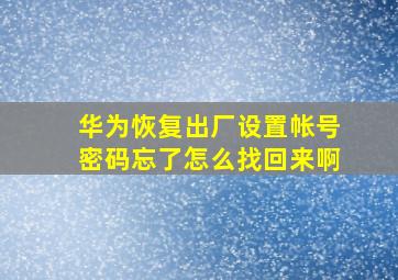 华为恢复出厂设置帐号密码忘了怎么找回来啊