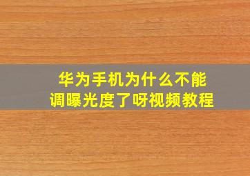 华为手机为什么不能调曝光度了呀视频教程