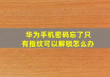 华为手机密码忘了只有指纹可以解锁怎么办