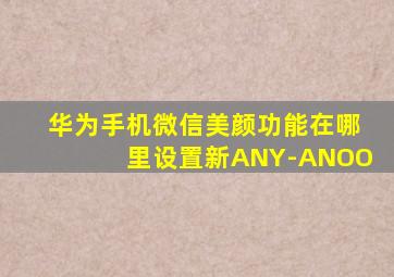 华为手机微信美颜功能在哪里设置新ANY-ANOO