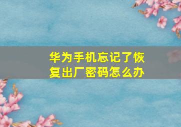 华为手机忘记了恢复出厂密码怎么办