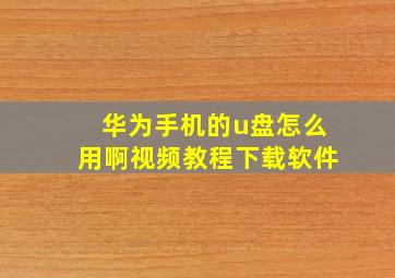 华为手机的u盘怎么用啊视频教程下载软件