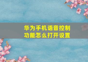 华为手机语音控制功能怎么打开设置