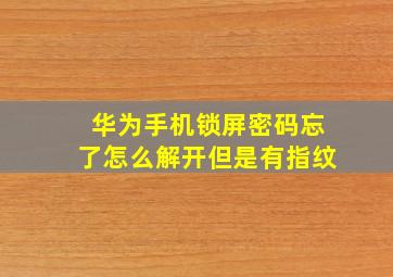 华为手机锁屏密码忘了怎么解开但是有指纹