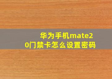 华为手机mate20门禁卡怎么设置密码