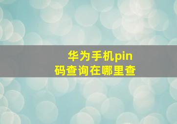 华为手机pin码查询在哪里查