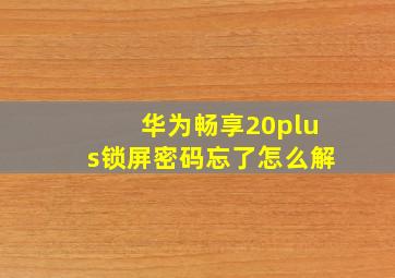 华为畅享20plus锁屏密码忘了怎么解