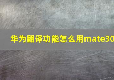 华为翻译功能怎么用mate30