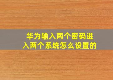 华为输入两个密码进入两个系统怎么设置的