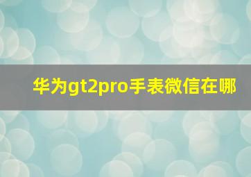 华为gt2pro手表微信在哪