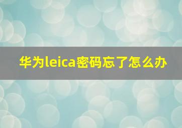 华为leica密码忘了怎么办