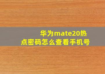 华为mate20热点密码怎么查看手机号