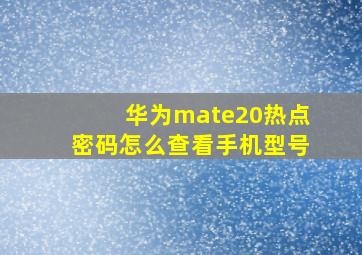 华为mate20热点密码怎么查看手机型号