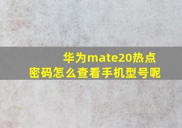 华为mate20热点密码怎么查看手机型号呢