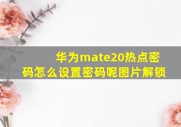 华为mate20热点密码怎么设置密码呢图片解锁